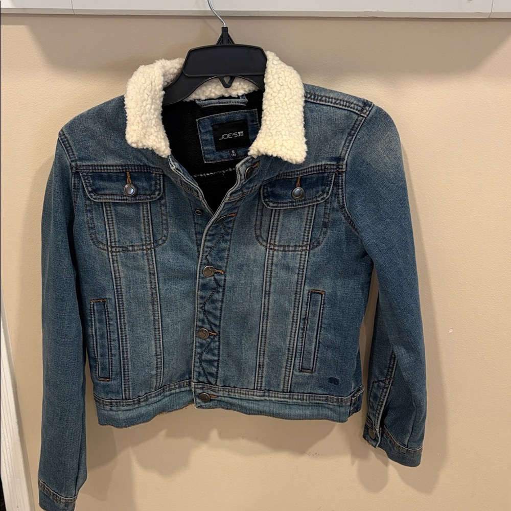 Joe's Jeans girl’s Blue Denim Jacket with Cream Sherpa Collar sz 8